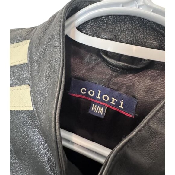Colori black/white biker leather jacket size M - Picture 6 of 7